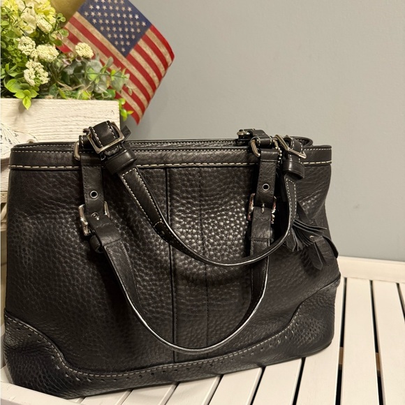 Coach Handbags - COACH Vintage “k043-5055 Soft Black PEBBLED Leather HAMPTON Satchel Handbag EUC